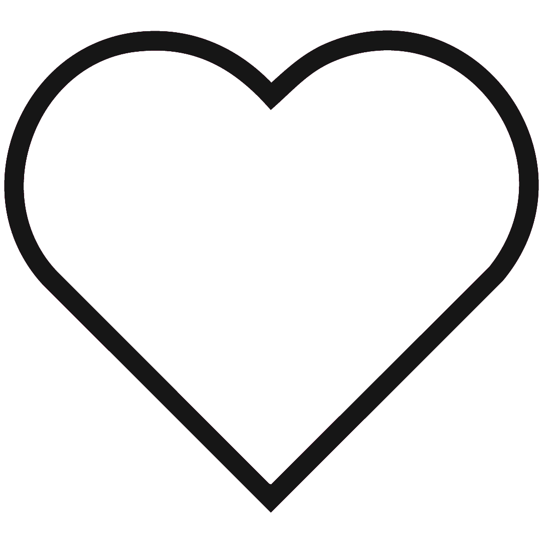A minimalist black heart outline icon on a solid white background.
