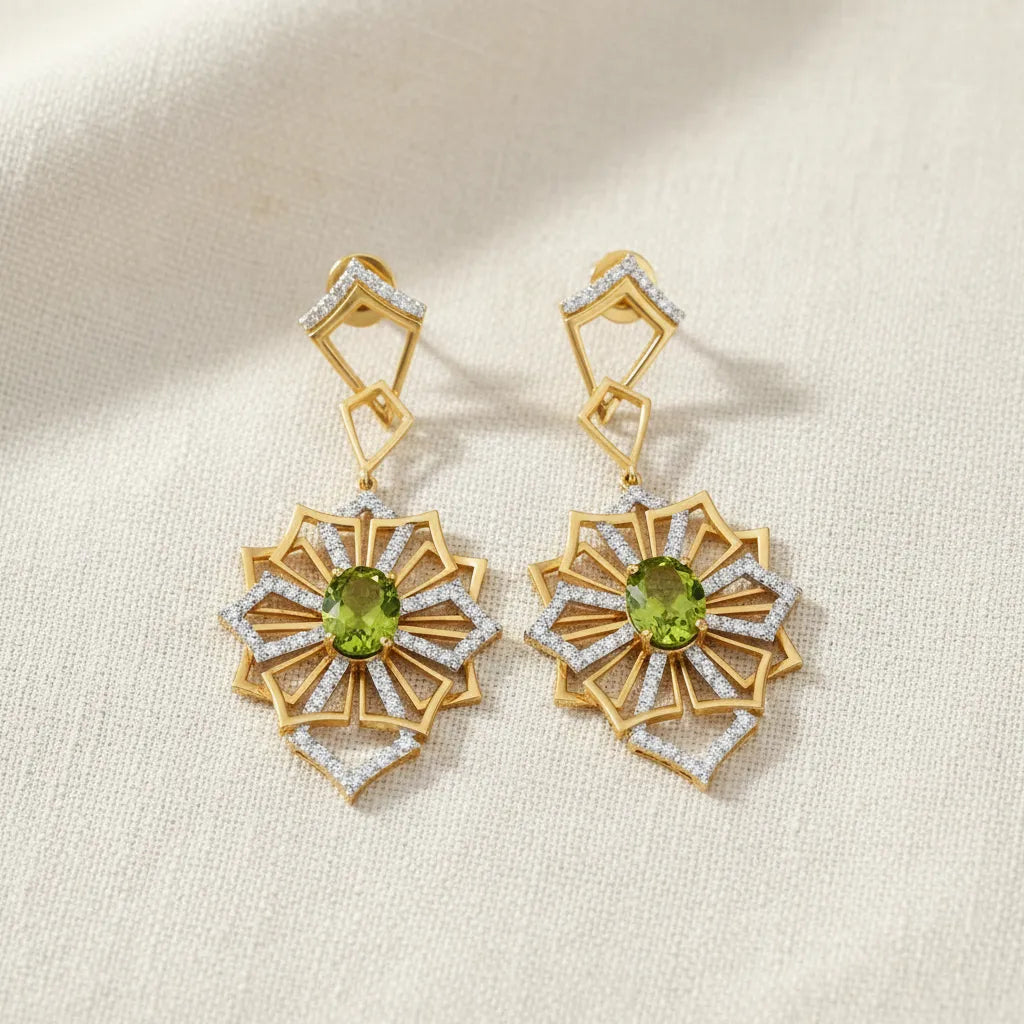 Beautiful earrings featuring intricate floral-inspired details. Their graceful design adds movement, sparkle, and feminine elegance to any occasion look.